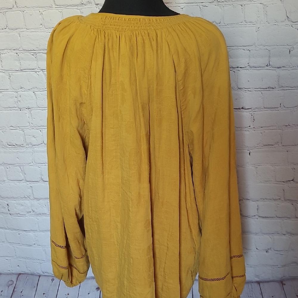 Mustard Yellow Size XXL/20 Popover Tunic Puffed Sleeve Cotton Blend - Picture 8 of 10